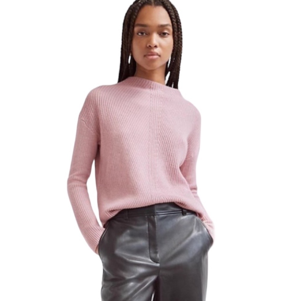 Babaton 'Chalmers' Light Pink Mock Neck Knit Sweater Size XS Linen/Wool Blend
